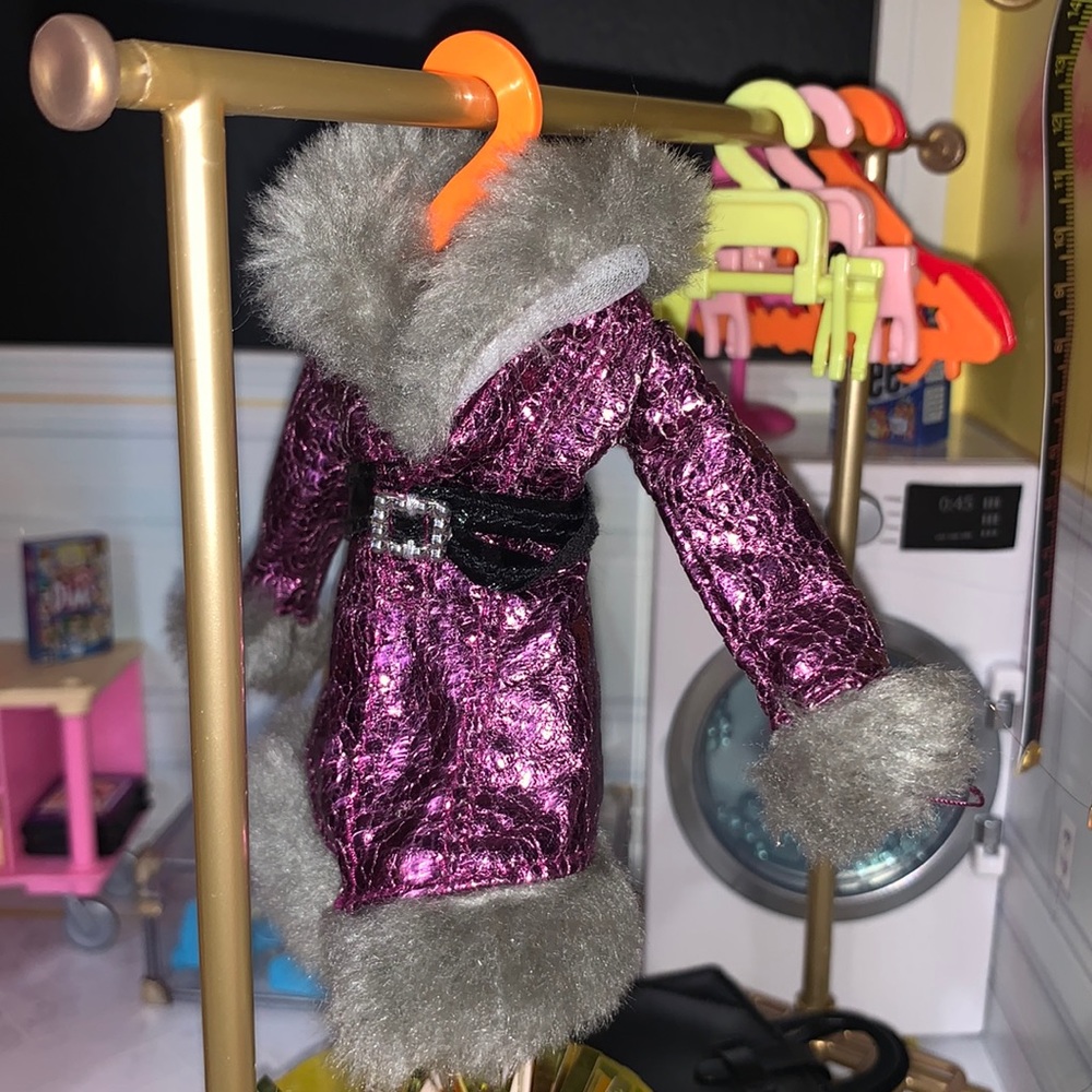 faux fur & metallic pink fall/winter trench coat